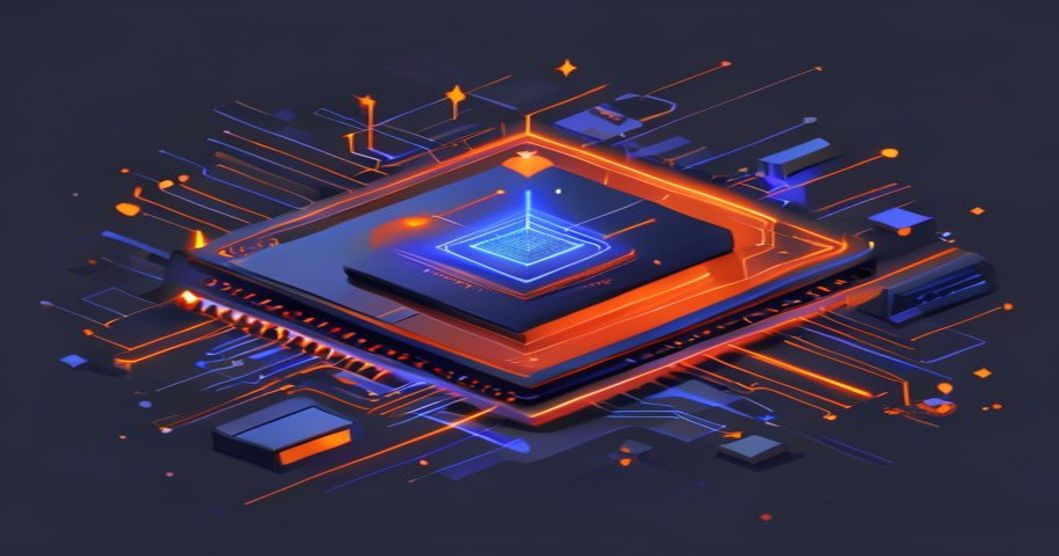 A stylized local computer chip surrounded by a glowing shield, representing privacy and security.